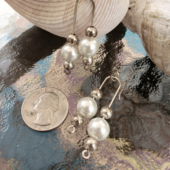 Sterling and Pearl Artisan Earrings - Picture 2 of 2